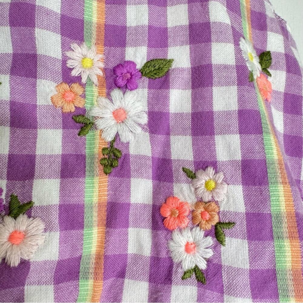 Cat & Jack Gingham Floral Embroidered Cotton Summer Mini Dress Lavender White 8 - Picture 4 of 12